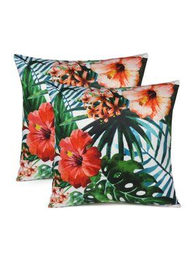Oussum Zipper Closure Cushion Cover Cotton Floral Printed Pillow Case Set Of 2